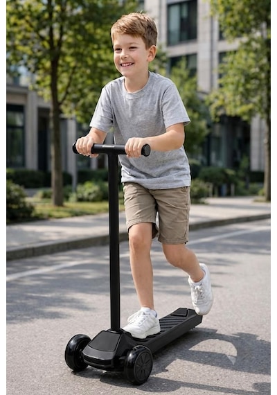 3 Tekerlekli Çocuk Scooter 4 Kademeli Ayarlanabilir Işıklı Ve Müzikli Katlanabilir Çocuk Scooter Gri
