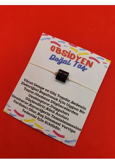 Gümüştel El Sanatları Sertifikalı Obsidyen Taşı Bileklik Ayarlamalı Kare Ipli Çok Renkli