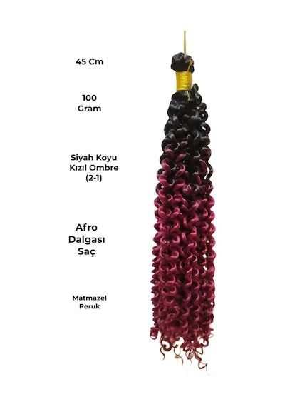 Afro Dalgası Saç Kıvırcık Siyah Koyu Kızıl Ombre