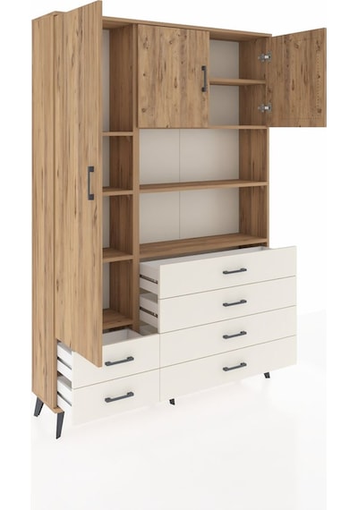 Arges Dolap 8 Raflı 6 Çekmeceli 3 Kapaklı 132x30x195 Çam-çam/... Çam