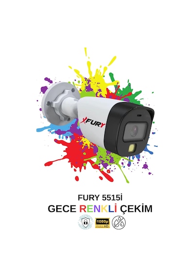Fury 6 Lı Ip Güvenlik Kamera Seti Sesli 4mp Gece Renkli Su Geçirmez 5515s 1tb