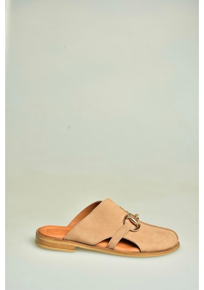 Fox Shoes U944150403 Vizon Hakiki Deri Önü Kapalı Kadın Terlik Vizon-hakiki Deri
