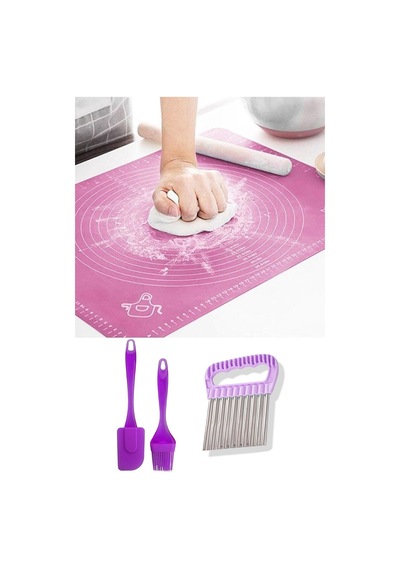 Silikon Hamur Açma Matı, Spatula&fırça, Şekilli Patates Bıçağı Hazırlık Seti Silikon