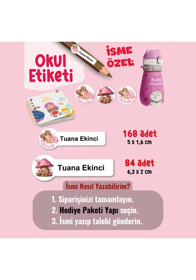 Okul Etiketi Kalem Defter Etiketi Uyuyan Güzel Özel İsim Yazılabilen Etiket - 252adet