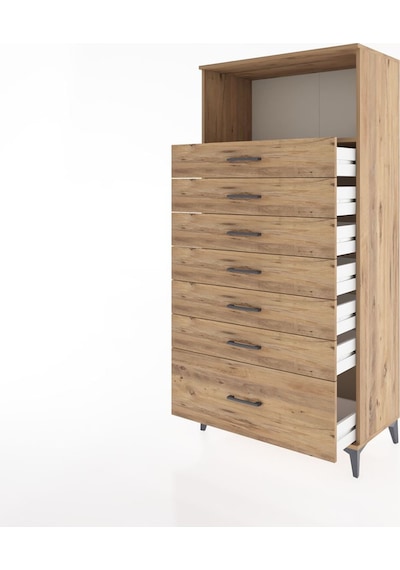 Hyperion Dolap Tek Raflı 7 Çekmeceli 88x44x182 Çam-çam Çam