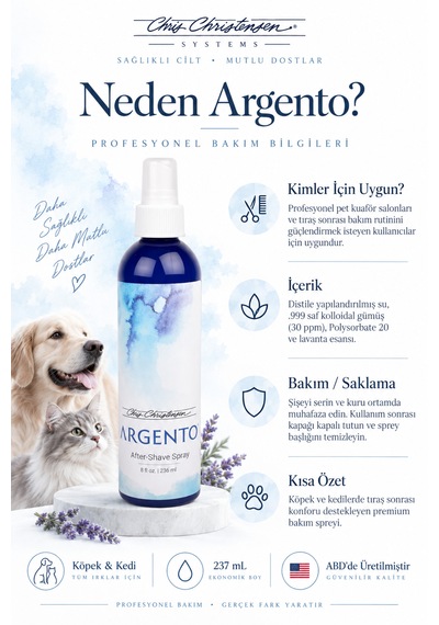 Chris Christensen Systems Argento Kedi Ve Köpek Tıraş Sonrası Cilt Onarıcı Sprey 237 Ml