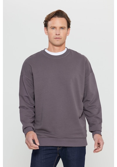 Ac&co / Altınyıldız Classics Erkek Koyu Gri Oversize Bol Kesim 3 İplik Bisiklet Yaka Pamuklu Sweatshirt