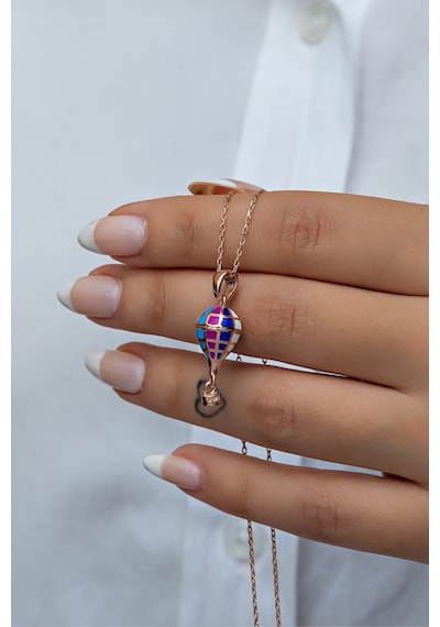 925 Ayar Gümüş 3 Boyutlu Mix Mineli Sepet Detay Balon Kolye Rose Gold