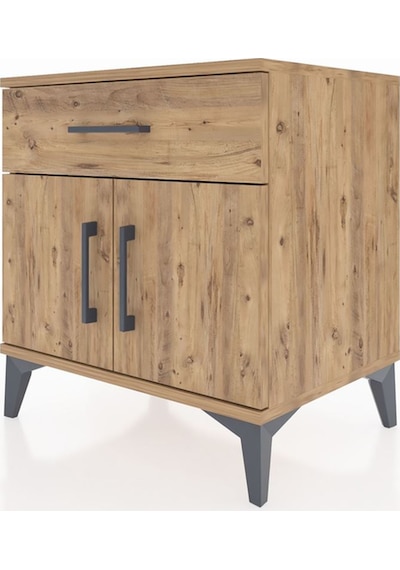 Hyperion Komodin Tek Raflı Tek Çekmeceli 2 Kapaklı 60x44x64 Ç... Çam