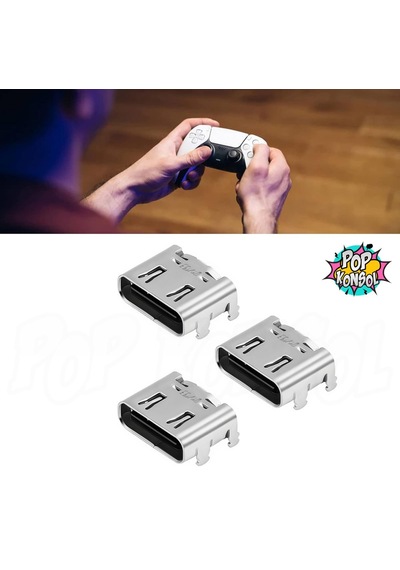 Ps5 Type-c Şarj Soketi Playstation 5 Dualsense Kol Yedek Parça 3 Adet Açık Gri
