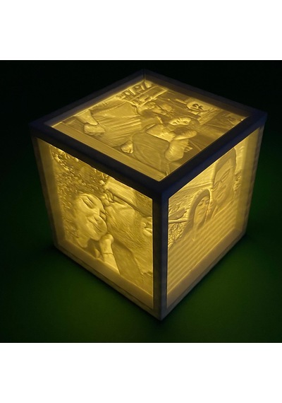 Sihirli Anılar 4 Fotoğraflı Lithophane Beyaz Dekoratif Gece Lambası 7x7 Cm