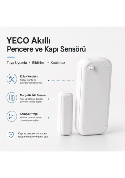 Tuya Wifi Akıllı Kapı Ve Pencere Sensörü, Açık/kapalı Dedektör, Alexa & Google Asistan Uyumlu, Ev Güvenlik Ala