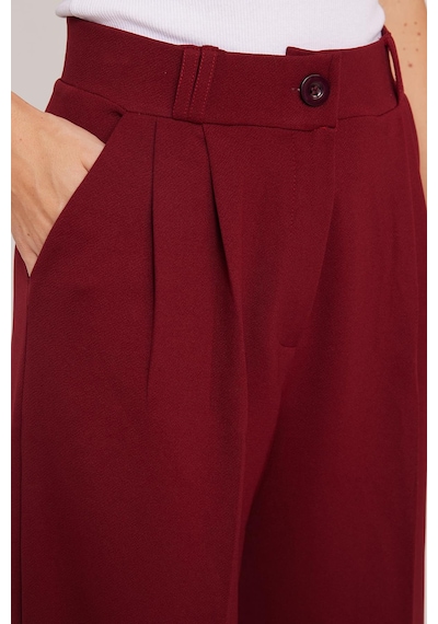 Tudors Kadın Regular Fit Klasik Kesim Yüksel Bel Geniş Paça Bordo Pantolon-39582 Bordo