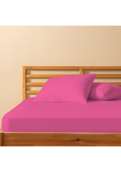 %100 Pamuklu Çift Kişilik Lastikli Çarşaf 180x200+25 50x70 Yastık Kılıfı 2 Adet Pembe