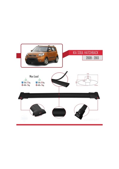 Kia Soul Hatchback 2009-2013 Arası İle Uyumlu Fly Model Ara Atkı Tavan Barı Siyah 3 Adet Bar