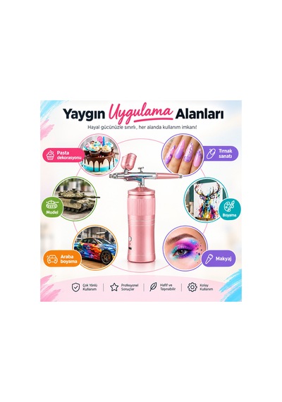 Airbrush Boya Tabancası Seti Kompresörlü Tırnak Sanatı, Hobi Boyama, Pasta Süs, Nemlendirici Sprey - 929906542