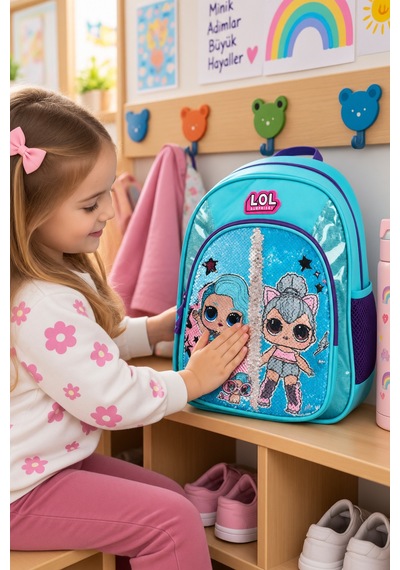 Anaokulu Sırt Çantası Lol Pullu Değişen Ön Yüz Çocuk Çantası 33x23x13 Cm Çok Renkli