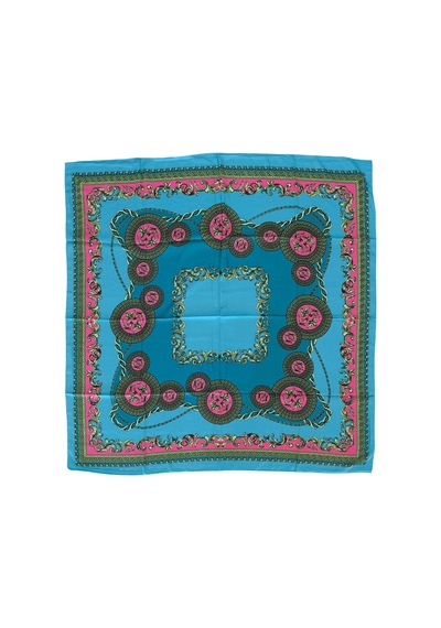 Tikitonki Geometrik Desenli Saten Turkuaz Eşarp - 90x90 Çok Renkli Çok Renkli