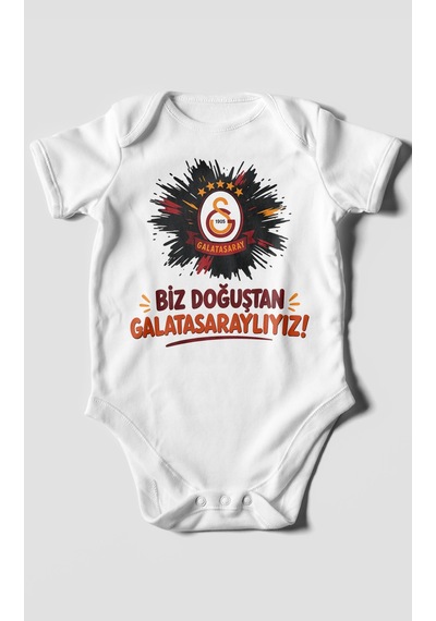 Morivokids Biz Doğuştan Galatasaraylıyız Kısa Kollu Bebek Body %100 Pamuk Beyaz