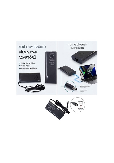 Dell Notebook İle Uyumlu 19.5v 6.67a Şarj Adaptörü 130w 4.5mm 3.0mm
