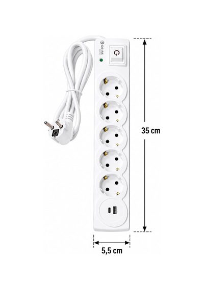 De-pa 5'li Akım Korumalı Grup Priz 1,5 Metre Kablolu, 25w Pd Type-c Ve Qc 3.0 Usb Hızlı Şarj, 16a 3500w, Anahtarlı, Çocuk Korumalı Topraklı Uzatma Prizi