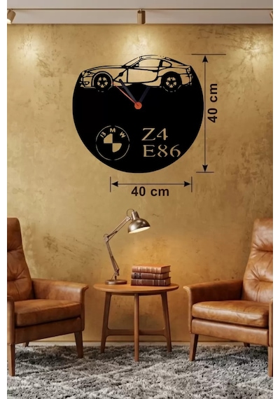 Mey İthalat Bmw Z4 E86 Tasarım Ahşap Duvar Saati - 40x40 Cm Lazer Kesim Dekoratif Çok Renkli