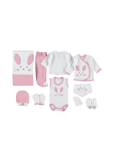 Mdrandy 10 Lu Kulaklı Rabbit Lüx Set Zıbın Seti Hastane Çıkışı %100 Pamuklu Pembe
