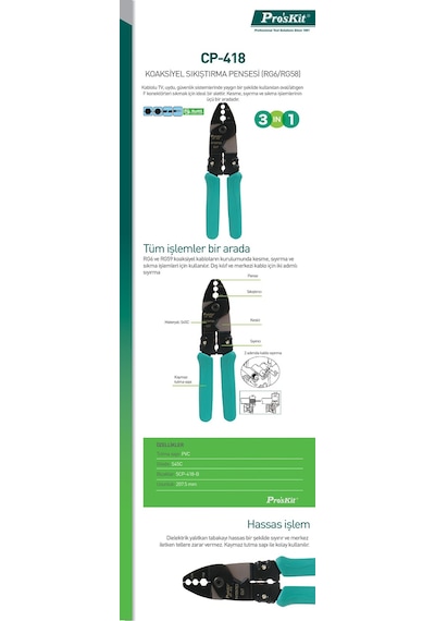 Proskit Cp-418 Koaksiyel Sıkıştırma Pensesi (Rg6/Rg58)