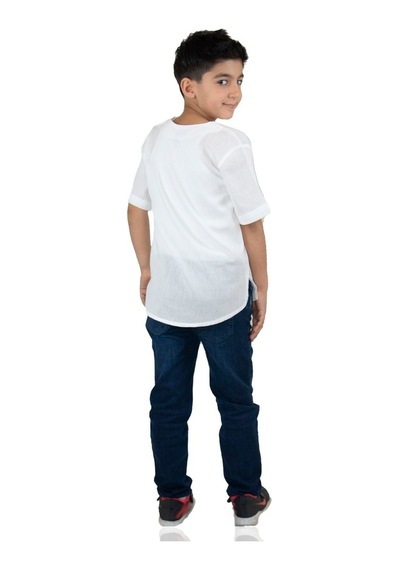 Eliş Şile Bezi Kısa Kol Şile Bezi Bisiklet Yaka Erkek Çocuk Tshirt Beyaz 3001