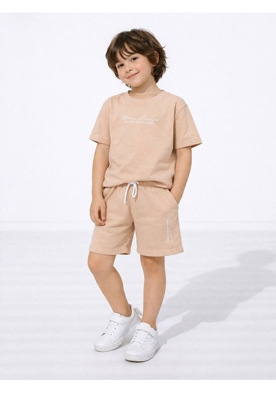 Miniko Kids Erkek Çocuk London Modelli Pamuk Şortlu Takım Bej