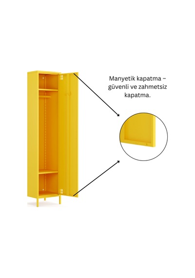 Pera Metal Elbise Dolabı, Soyunma Dolabı, Tek Kapılı, 41,50 X 40 X 189,50 Cm Ral 1018 Sarı