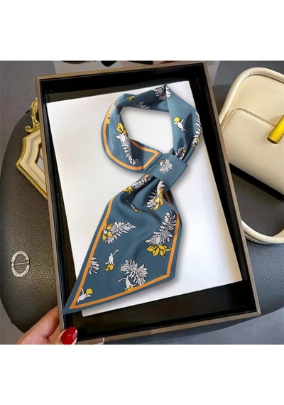Walkenzo Çiçek Desenli Çift Taraflı Kullanıma Uygun Kadın Kravat Fular Yeşil