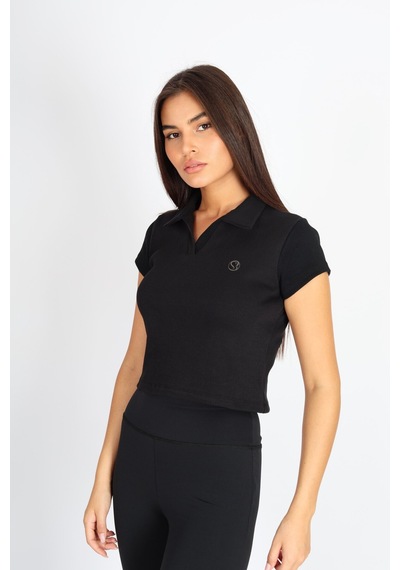 Soft&Basic Polo Yaka Ve Patlı Kaşkorse T-shirt Siyah