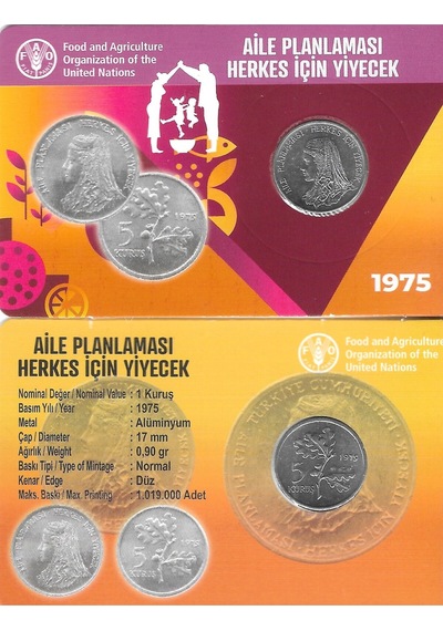 1975 Yılı Fao Aile Planlaması Herkes Için Yiyecek 5 Kuruş Özel Kitinde