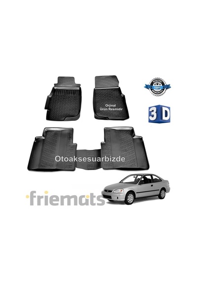 Honda Civic 3D Havuzlu Paspas 1996-2000 Arası Siyah Friemats N11.9937