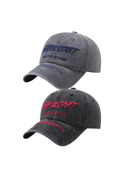 Tezzgelsin Unisex Eskitme Bravestart Nakışlı Ayarlanabilir Beyzbol Kep Şapka 2'li Set Gri - Siyah