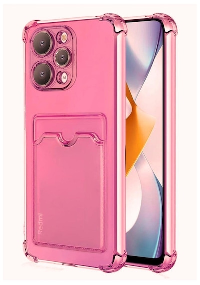 Redmi 12 Kılıf Darbe Emici Köşe Korumalı Kartlıklı Cüzdanlı Silikon Kapak - Pembe