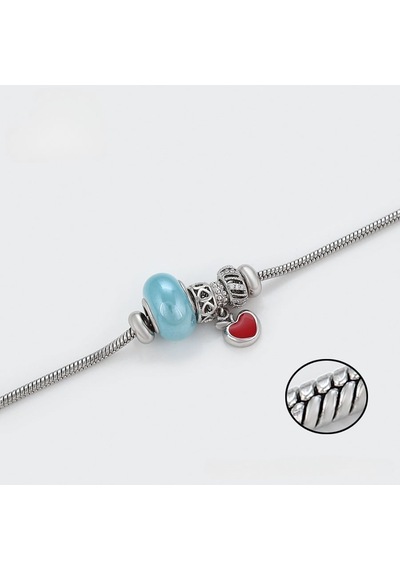 Kalp Detaylı Platin Kaplama Charm Kadın Bileklik Silver