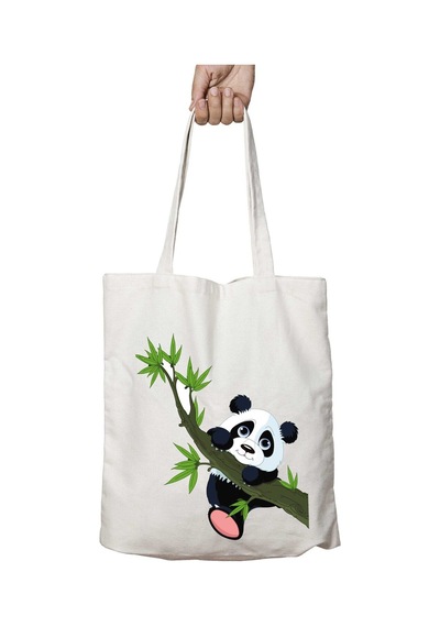 Art Hediye Panda Sevimli Panda Ağaçta İki Tarafı Kalıcı Baskılı Yıkanabilir Çanta Çok Renkli