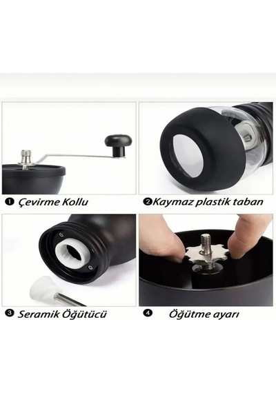 Reoona Kahve Öğütücü Değirmen Seti & Baharat Öğütücü / Filtre Kahve & Türk Kahvesi& Espresso Siyah