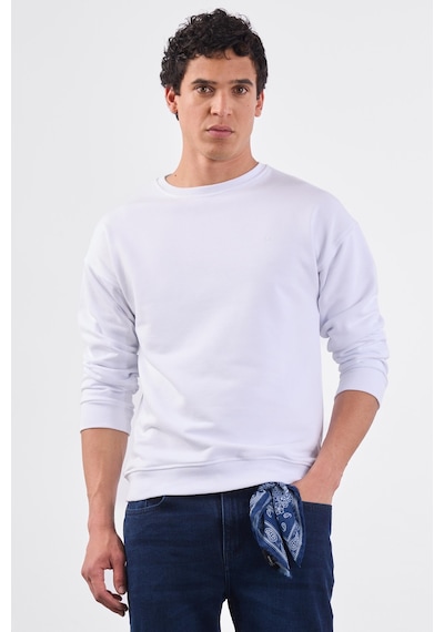 Dufy Beyaz Bisiklet Yaka Regular Fit Erkek Sweatshirt Beyaz