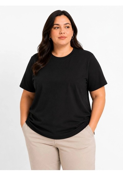 Primemagazam Kadın Battal Big Size Basic Tişört Bisiklet Yaka Rahat Kalıp T-shirt - Siyah Çeşitli