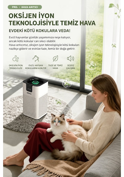 Ezere Pureair Akıllı Hava Temizleyici Hepa Filtreli Negatif İyon Hava Arıtıcı Beyaz