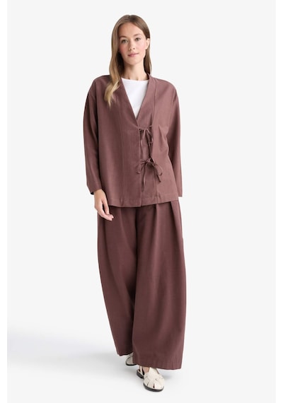 Defacto Wide Leg Keten Karışımlı Pantolon F7633ax25aubn328 Kahve