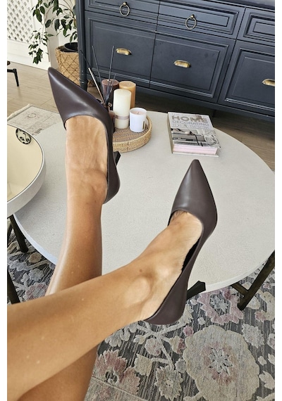 Ops 101308 Topukla Kadın Kadeh Topuk Stiletto Ayakkabı Kahve Deri
