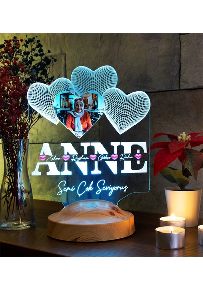 Anneler Günü Hediyesi, Anneye Hediye, Fotoğraflı Hediye, İsim Yazılı Resimli Kişiye Özel 3d Led Foto Lamba
