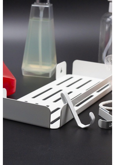 Metal Banyo Düzenleyici Organizer Şampuan Rafı Beyaz Beyaz