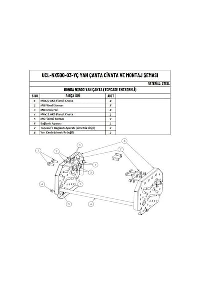 Moto Üçel Honda Nx 500 Uyumlu Topcase Çanta Demiri Entegreli Yan Çanta Demiri
