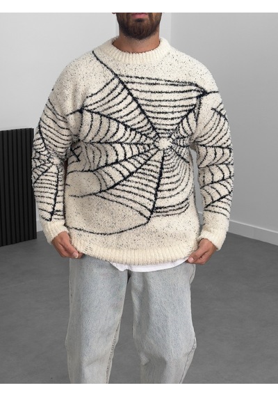Cocopelli Örümcek Ağı Detaylı Erkek Peluş Sweatshirt Coc1005 Çok Renkli