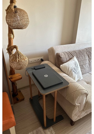 Ahşap Ayaklı Ahşap Tabla C-sehpa Zigon Yan Koltuk Laptop Servis Sehpası Zigon Antrasit Gri 35x60 Antrasit